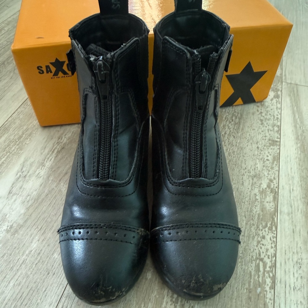 Saxon Kids Syntovia Black Leather Riding/Paddock Boots